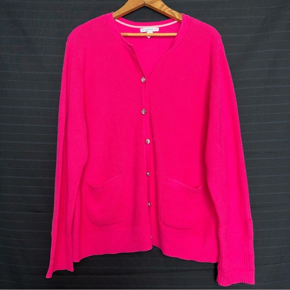 Isaac Mizrahi Live Pink Rib Knit Jewel Button Cardigan Sweater Long Sleeve XL - Picture 1 of 10